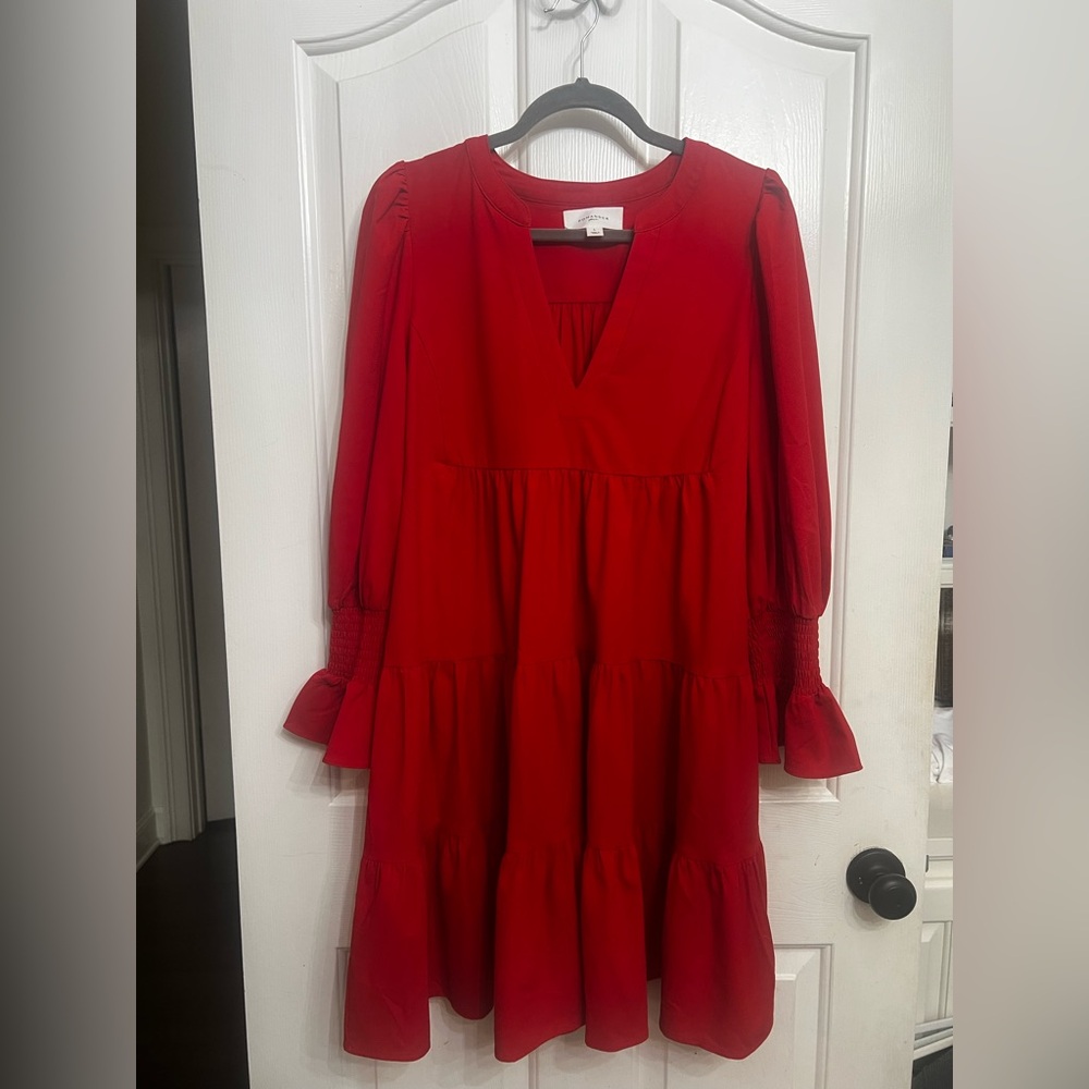 Pomander Place Red Tiered Long-Sleeve Dress